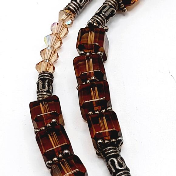 Handcrafted Topaz Crystal Necklace Earrings Set Sterling Silver Wire 23" - Picture 4 of 10